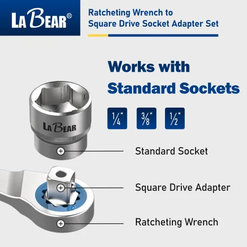 Miniatura 5 de LABEAR - adaptadores de llave de tubo, Juego de Adaptadores de Llave de Trinquete a Accionamiento Cuadrado
