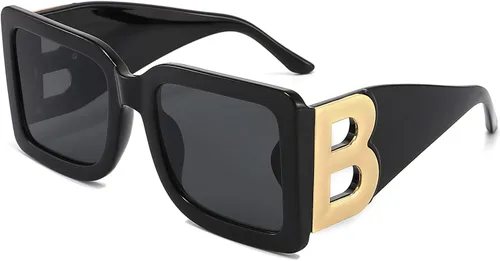 Miniatura 9 de PORADAY Gafas de sol cuadradas grandes de moda para mujeres y hombres, marco grueso negro de lujo, gafas de sol modernas con montura grande