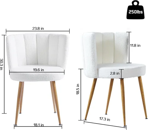 Miniatura 3 de FMD White Boucle - Juego de 2 sillas de comedor, sillas laterales tapizadas de sherpa para sala de estar, cocina, dormitorio, tocador