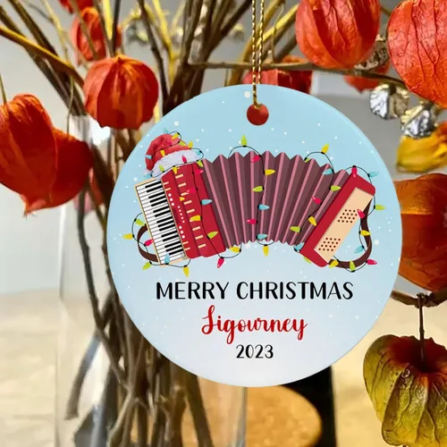 Miniatura 3 de Adorno de Navidad personalizado de acordeonista que toca acordeón, nombre personalizado y año, adorno de Navidad para acordeonista, instrumento