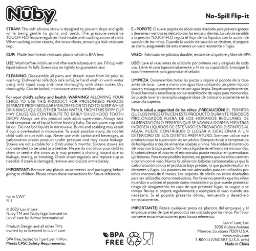 Miniatura 6 de Nuby 2pkThirsty Kids Flip-it - Taza de refuerzo impresa con popote fino y suave, 12 onzas, más de 18 meses, el paquete de 2 unidades puede variar