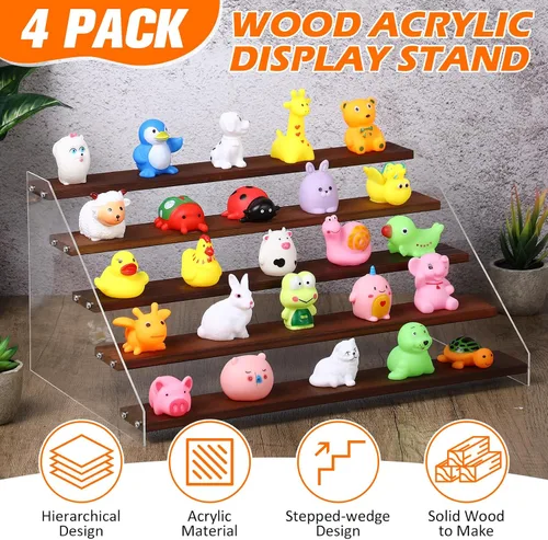 Miniatura 3 de Queekay Paquete de 4 soportes elevadores grandes de madera acrílica transparente de 5 niveles para eventos de proveedores, organizador de perfumes