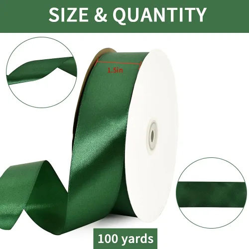 Miniatura 2 de TONIFUL 1-1/2 Pulgadas (40mm) x 100 Yardas de Cinta de Satén Verde Oscuro Ancha de Tela Sólida para Envolver Regalos, Cinta para Silla, Cinta
