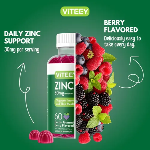 Miniatura 6 de Viteey - Gomitas de zinc para mujeres y hombres - 30 mg Suplemento de apoyo inmunológico, vegano, sin gelatina, sin OMG, 60
