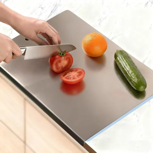 Tablas de cortar grandes de acero inoxidable para cocina, tablas de cortar con alfombrilla antideslizante azul, tabla de cortar con borde de