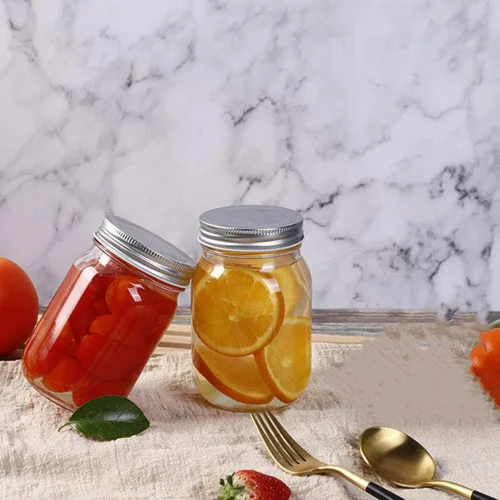 Miniatura 5 de Tarros de vidrio de boca regular, frascos de vidrio de 14 onzas con tapas herméticas de metal plateado para preparación de comidas, almacenamiento
