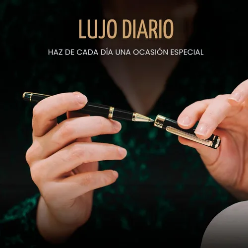 Miniatura 5 de Scriveiner Bolígrafo Rollerball de Laca Negra - Impresionante Bolígrafo de Lujo, Chapado en Oro Real, Repuesto de Tinta Schmidt, El Mejor Set de 1.