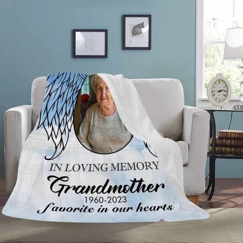 Miniatura 2 de Artsadd Manta conmemorativa personalizada en memoria amorosa de mamá, papá, padre, abuela, abuelo, nana, manta personalizada con foto, nombre