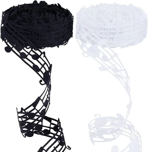 Miniatura 11 de PH PandaHall Cinta de notas musicales de 10 yardas de 1-1/8 pulgadas, fonograma negro, cinta hueca de poliéster, accesorios para álbumes