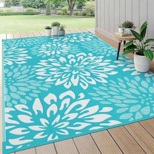 Miniatura 15 de HEBE Alfombra de Exterior Impermeable 6x9, Alfombra de Paja de Plástico Alfombra de Camping, Alfombras de Patio Exterior Reversibles Tapete para RV