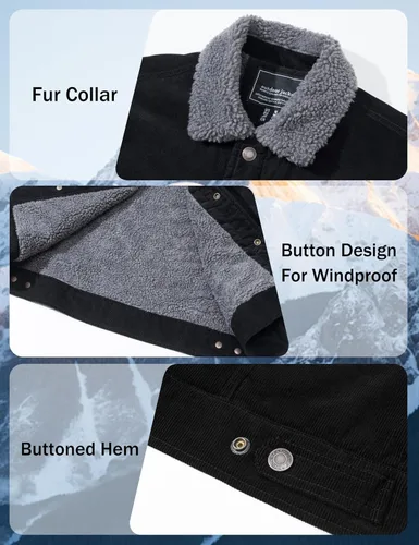 Miniatura 6 de MAGNIVIT Chaqueta de pana con forro polar para hombre, estilo cargo, de invierno, con botones de presión, solapa, forro sherpa, estilo camionero