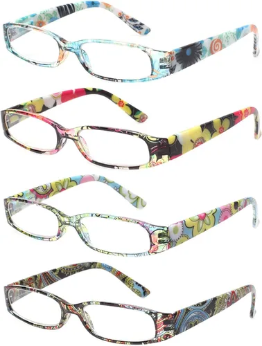 Kerecsen Gafas de lectura para mujer, 4 pares de lectores de bisagra de resorte a la moda paquete de 4 unidades