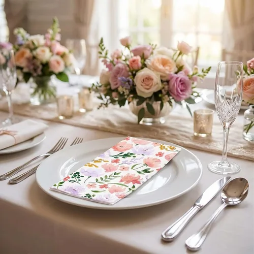 Miniatura 4 de JarThenaAMCS 100 servilletas de papel floral desechables para baño, acuarela, hojas de flores silvestres, toalla de mano, servilletas de cena