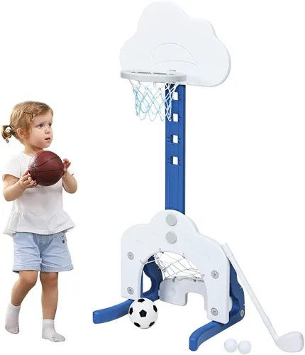 Miniatura 10 de Costzon Aro de baloncesto para niños, altura ajustable de 3.9 pies - 5.2 pies canasta de baloncesto para niños, mini juego de baloncesto portátil