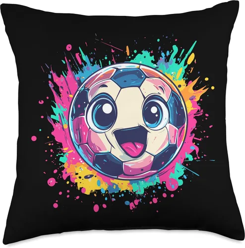 Miniatura 4 de Cute Soccer Ball Face for Kids and Toddlers Throw Pillow