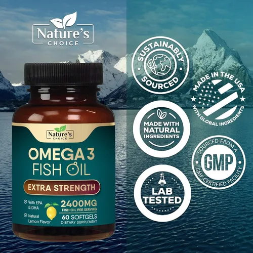 Miniatura 4 de Suplementos de aceite de pescado Omega 3 – 2400 mg de aceite de pescado por porción – Omega-3 de triple fuerza con ácidos grasos EPA y DHA – Apoyo