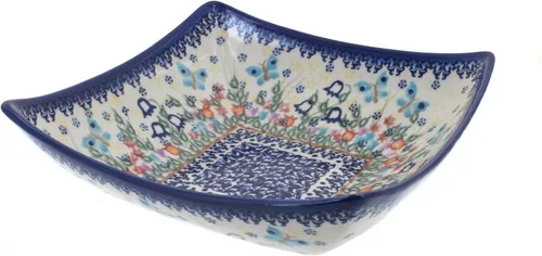 Miniatura 8 de Blue Rose Polish Pottery – Plato cuadrado Atlantis amarillo – 8 x 8 pulgadas – Hermoso cuenco para servir para ocasiones especiales, cenas o comidas