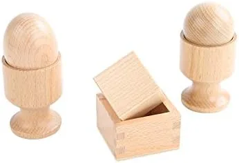 Miniatura 3 de Adena Montessori Inspirado ejercicio de ajuste de objetos 3D, bola de huevo con cubo de taza con caja, juguetes de madera para habilidades motoras