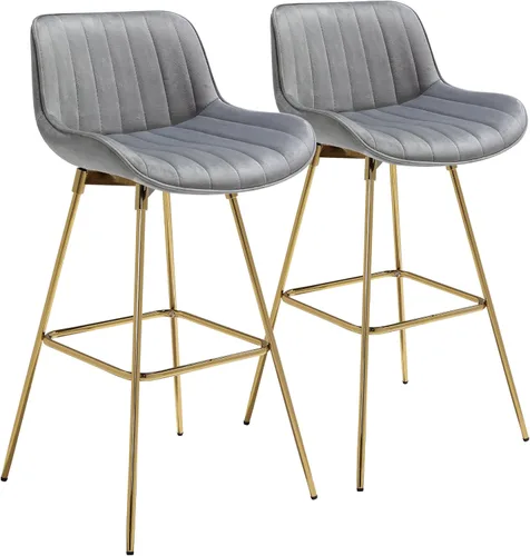 Miniatura 8 de Fat Ant Juego de 2 taburetes de bar giratorios de terciopelo para mostrador, sillas de bar de 29 pulgadas de alto con respaldo y patas doradas