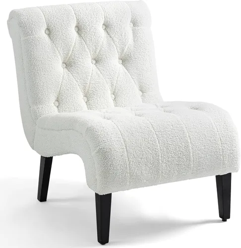 Miniatura 10 de AVAWING Juego de 2 sillas decorativas sin brazos, sillas tapizadas con botones copetudos para sala de estar con patas de madera, cómoda silla