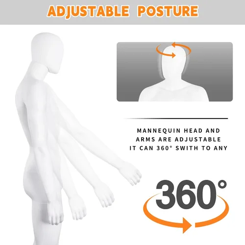 Miniatura 5 de Maniquí masculino de cuerpo completo, modelo ajustable de 73 pulgadas, sin cara, de plástico desmontable, soporte de maniquí con base de metal