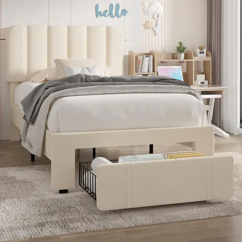 Miniatura 40 de VECELO Marco de Cama Tapizada Tamaño Full con 4 Cajones y Cabecero, Marco de Cama Plataforma de Almacenamiento de Terciopelo, Soporte de Listones
