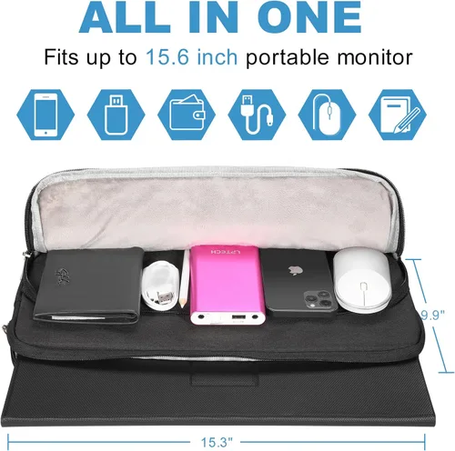 Miniatura 2 de Funda para monitor portátil de 15.6 pulgadas, bolsa protectora de almacenamiento, bolsa de exhibición con bolsillo para accesorios para monitor