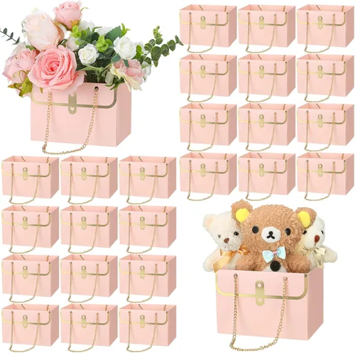 Miniatura 11 de Lincia 24 bolsas de papel de flores para ramos de flores de boda, cajas con asa de cadena, cajas rectangulares para mujeres, bodas, despedidas