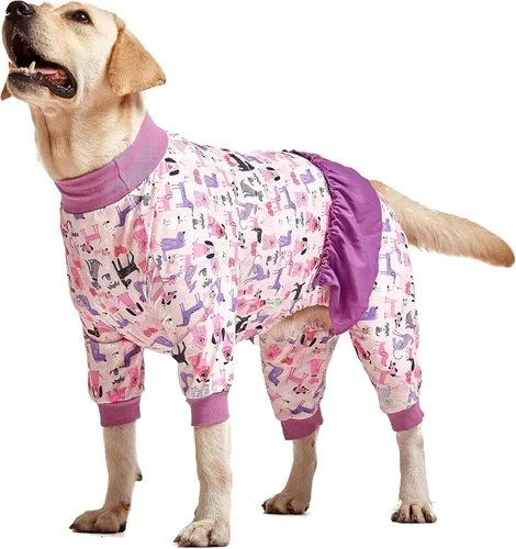 Miniatura 11 de LovinPet Pijamas grandes para perros - Camisa de unicornio para perro, mono de recuperación posoperatoria, impresión de sirenas y unicornios Rosa