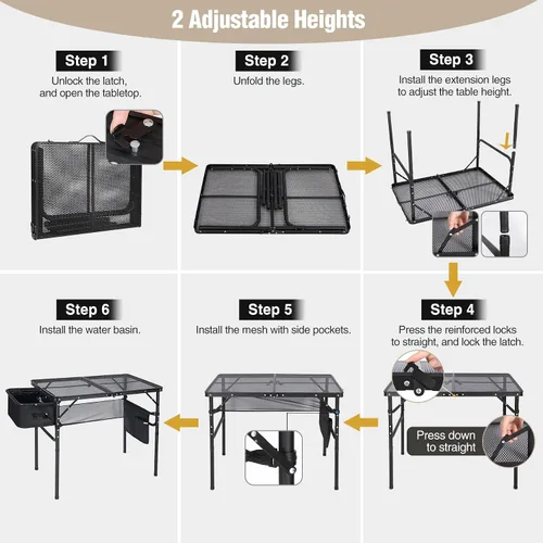 Miniatura 9 de REDCAMP Mesa plegable portátil con fregadero para exterior, soporte de parrilla de metal de aluminio ligero, mesa de picnic para camping, cocina