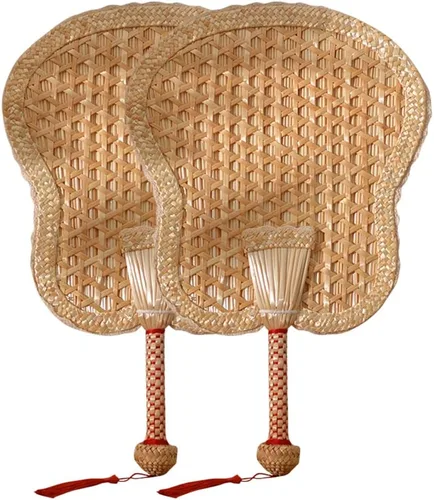 Miniatura 9 de Abanicos de mano de rafia de bambú natural, abanico de bambú de hoja de palmera, estilo chino, hecho a mano, diseño plegable tejido rústico