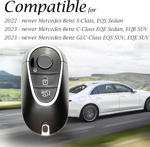 Miniatura 7 de Vitodeco Funda de cuero genuino para llavero inteligente compatible con Mercedes-Benz Clase C, Clase S, GLC, EQB SUV, EQS Sedan, EQS SUV, EQE Sedan