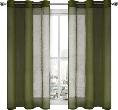 Miniatura 181 de DWCN Cortinas traslúcidas color verde frijol para sala de estar y dormitorio - Cortinas voile con aspecto de lino sintético con ojales en la parte