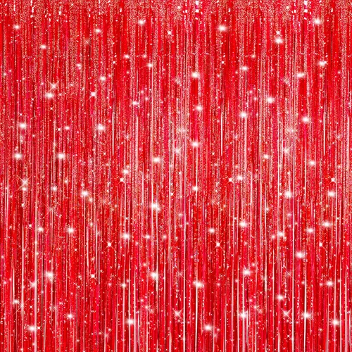 Miniatura 33 de Crosize Paquete de 2 Cortinas de Fondo de Flecos de Papel Metálico Negro de 3.3 x 9.9 pies, Cortinas de Fondo de Serpentinas, Decoraciones de Fiesta