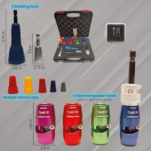 Miniatura 2 de Kit de herramientas para pelacables y tornado accionado por taladro con 4 cabezales intercambiables y accesorios - Herramienta de conector