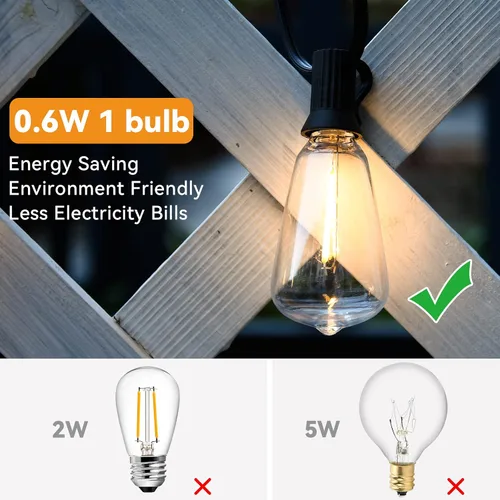 Miniatura 4 de ST38 - Tira de luces para exteriores, 50 pies, resistente para patio, con 26 bombillas LED regulables de plástico inastillables, ST38 de 0.6 W