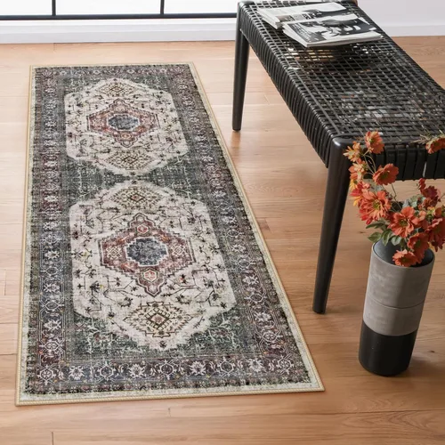 Miniatura 34 de Lahome Alfombra oriental lavable de área pequeña, 2 x 3 pies, para entrada, cocina, ultra fina, suave, tapete antideslizante para puerta de Azul