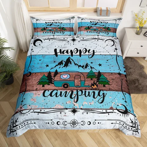 Miniatura 20 de Juego de funda de edredón con reglas de campamento, tamaño Queen para niños, funda de edredón rústica para campamento (sin edredón), funda de Multi