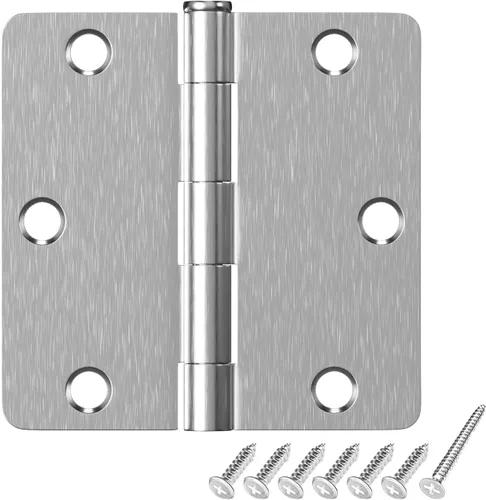 HOSOM Paquete de 6 bisagras de puerta de níquel satinado de 3.5 pulgadas, bisagras de puerta interior resistentes con radio de 1/4 pulgada, bisagras
