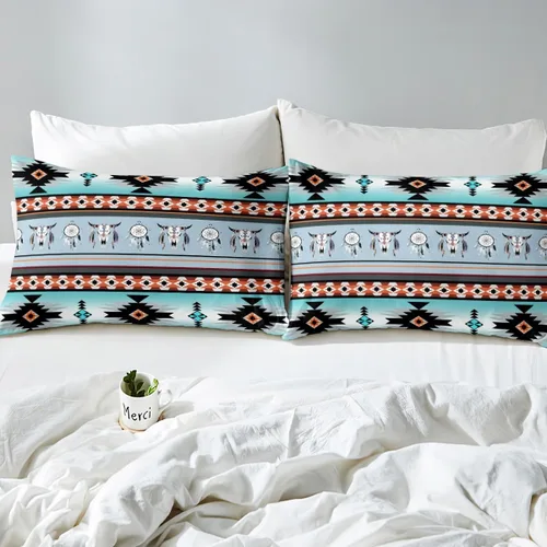 Miniatura 4 de Juego de ropa de cama de estilo bohemio occidental, tamaño individual, diseño de vaca atrapasueños, sábana bajera ajustable del suroeste, tribu