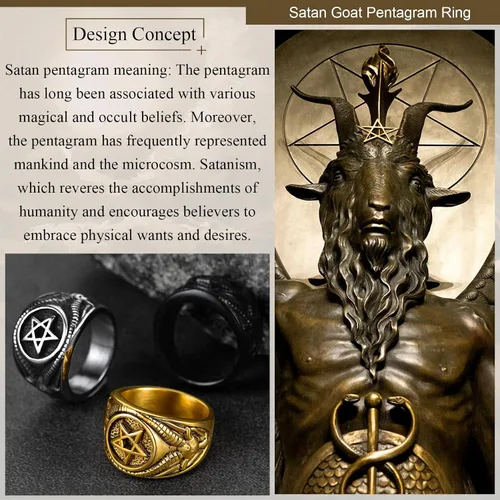 Miniatura 6 de FaithHeart Satanic Jewelry - Anillos de cabra baphomet con símbolo de Lucifer Satanás para hombres y mujeres talla 7891011121314 personalizado