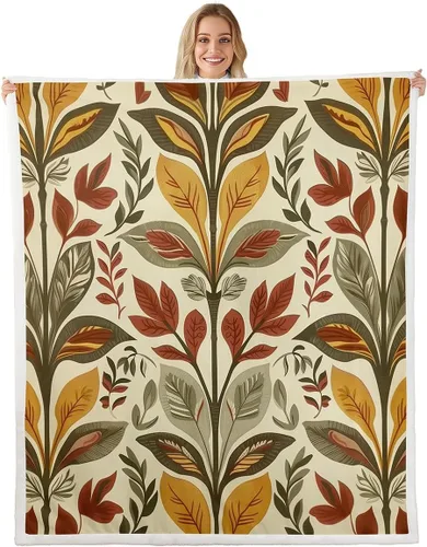 Miniatura 14 de Manfei Rustic Floral Flannel Fleece Throw Blanket 40"x50" Blooming Flowers Fuzzy Blanket for Sofa Couch Retro Plant Farmhouse All Season Bed Dark