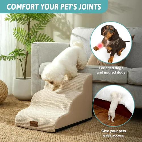 Miniatura 2 de COZY KISS Escaleras anchas para perros pequeños de 15.7 pulgadas de alto, escalón para mascotas para cachorros, gatos mayores, rampa curva