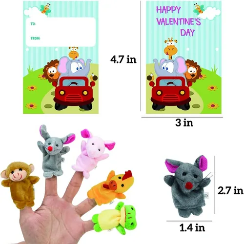 Miniatura 4 de Tarjetas del día de San Valentín con 16 marionetas de dedo de animales de peluche, regalos de aula para niños y recuerdos de fiesta