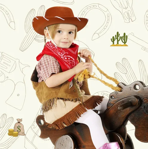 Miniatura 6 de 24 Piezas Sombreros de Vaquero y Bandanas para Niños Accesorios de Sombrero de Disfraz de Vaquero del Oeste para Niños Pequeños Suministros