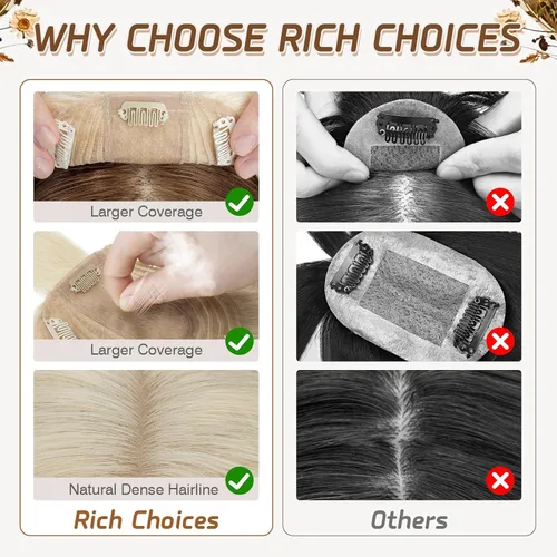 Miniatura 75 de Rich Choices Pelucas con topper de cabello para mujeres, cabello humano real 100% Remy, sin flequillo, para mujeres con adelgazamiento en la parte