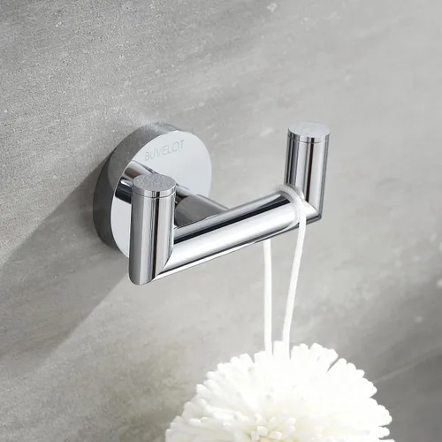 Miniatura 6 de Gancho para toallas, ganchos para baño y cocina, moderno gancho doble para bata montado en la pared, cromo, 077020-CR, serie Leo Cromado