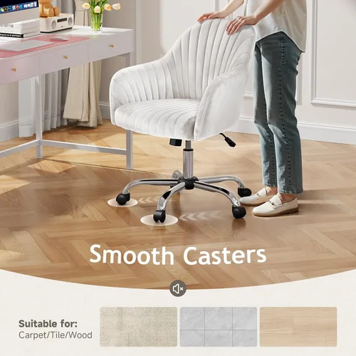Miniatura 7 de Warmiehomy Silla de escritorio de terciopelo para oficina en casa, moderna silla de trabajo giratoria ajustable, sillas de tocador para mujeres