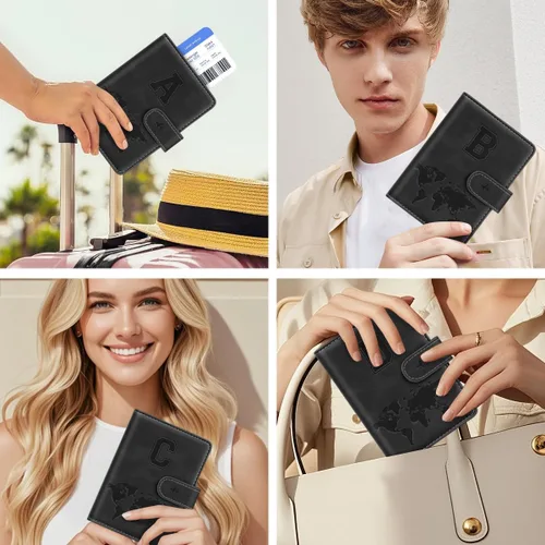 Miniatura 6 de Funda para Pasaporte Personalizada con Letra de la A a la Z, Billetera de Viaje con Bloqueo RFID, Funda para Pasaporte, Estuche para Pasaporte
