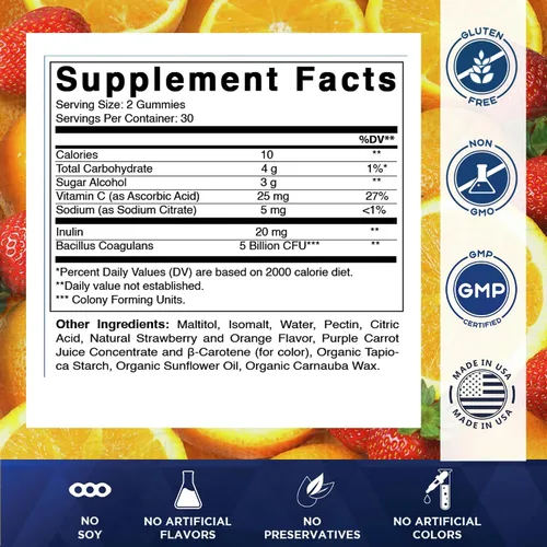 Miniatura 2 de Vitamatic Gomitas probióticas sin azúcar para hombres y mujeres, 5 mil millones de UFC, 60 gomitas por botella, paquete de 2 (120 gomitas), apoyo